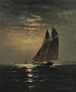 Wesley Elbridge Webber (American, 1841-1914)      Sailboats by Moonlight