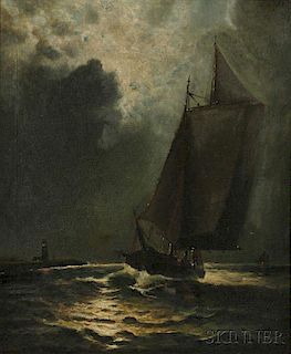 Wesley Elbridge Webber (American, 1841-1914)      Moonlit Sailing