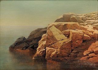 Henry Pember Smith (American, 1854-1907)      Tranquil Waters by a Rocky Shore