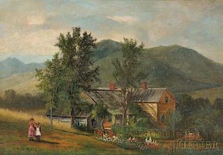 Samuel W. Griggs (American, 1827-1898)      Farm and Garden with Two Girls