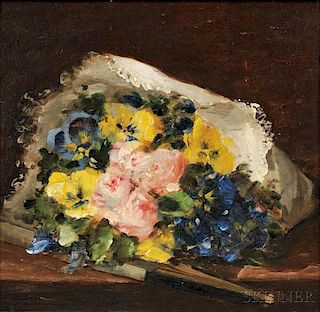 Anglo/American School, 19th Century      Still Life with Bouquet and Folded Fan
