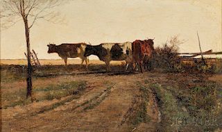 John Henry Dolph (American, 1835-1903)      A Trio of Cattle at Dusk