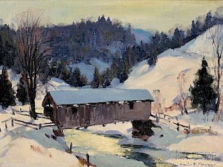 Emile Albert Gruppé (American, 1896-1978)      Covered Bridge in Winter