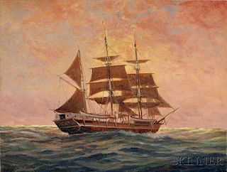 C. Myron Clark (American, 1858-1925)      Sailing Ship at Sunset