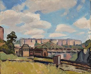 Janet Reid (American, 1894-1988)      Trains and Bridge
