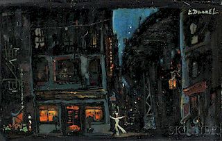 Eugene Dunkel (American, 1890-1972)      Figure of a Sailor in a Cityscape at Night