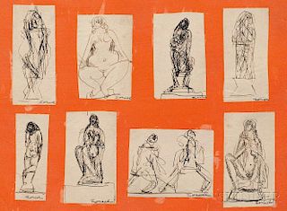 William Zorach (American, 1887-1966)      Eight Figural Sketches