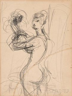 Sigmund Joseph Menkes (American, 1896-1986)      Standing Model Holding Flowers