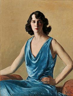 Gifford Beal (American, 1879-1956)      Portrait Study in Blue  (Esther Becker Goetz)