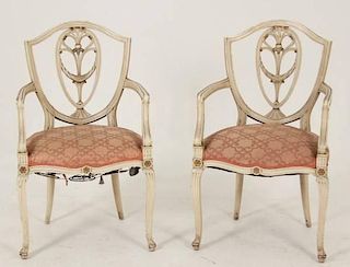 PAIR OF PAINTED SHIELDBACK  ARMCHAIRS