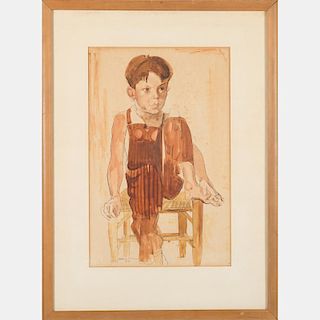 William Sommer (1867-1949) Boy in Brown, Watercolor on paper,