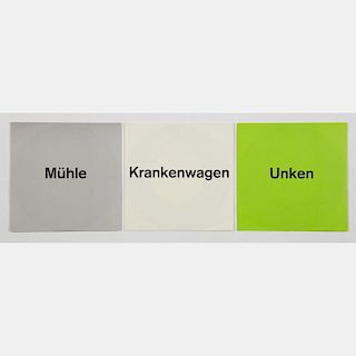 Katharina Fritsch (b. 1956) Muhle/Krankenwagen/Unken, Three (45 rpm) vinyl records,