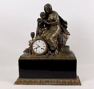 FRENCH CLASSICAL BRONZE AND MARBLE CLOCK
