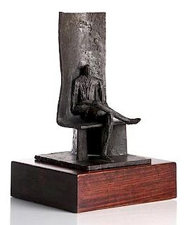 Helen Beling (1914-2001) Seated Man, Bronze on a wood base,