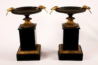 PAIR OF 19TH C. FRENCH BRONZE AND MARBLE TAZZAS