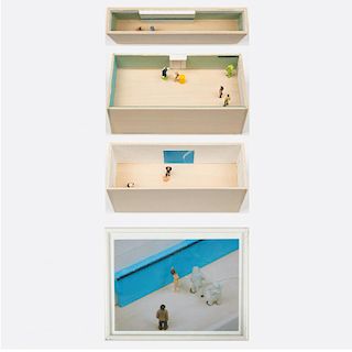 William Radawec (1952-2011) Three Dioramas from 'A Study' Series, Wood, acrylic and HO figures,