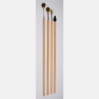 William Radawec (1952-2011) Four Sticks from the 'Walking Stick' Series, Fake tree, fake grass, wood and acrylic.