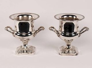 PAIR OF GEORGIAN STYLE SILVER PLATED WINE COOLERS