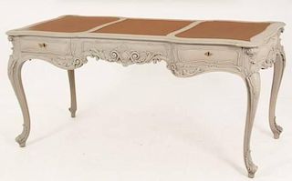 DECORATIVE LOUIS XV STYLE CARVED AND PAINTED BUREAU PLAT