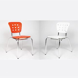 A Pair of  Polypropylene and Aluminum Tubing Elena Chairs by Indecasa, Spain, 20th Century,