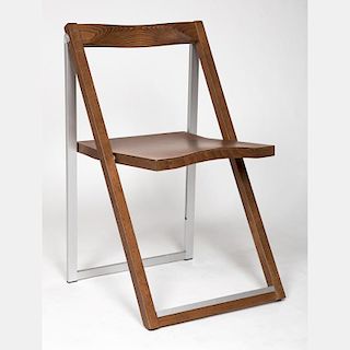 A Calligaris Walnut and Aluminum Skip Folding Chair CS/207, Italy, 20th Century.