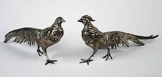 PAIR OF CONTINENTAL SILVER PHEASANT FORMED TABLE ORNAMENTS