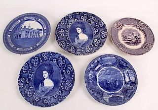 GROUP OF 5 MISCELLANEOUS TRANSFER WARE PLATES
