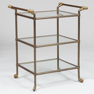 Brass and Glass Three-Shelf Rolling Bar Cart