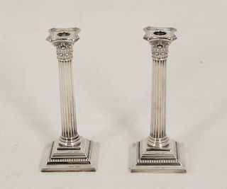 PAIR OF STERLING SILVER RIBBED COLUMN CANDLESTICKS