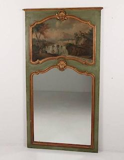 19TH C. FRENCH PAINTED AND GILT TRUMEAU MIRROR