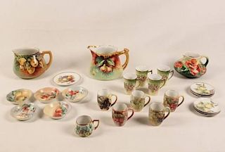 MISCELLANEOUS LOT OF 25 PIECES OF HAND PAINTED PORCELAIN