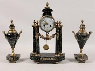 FRENCH GILT BRONZE AND VERDE MARBLE CLOCK SET