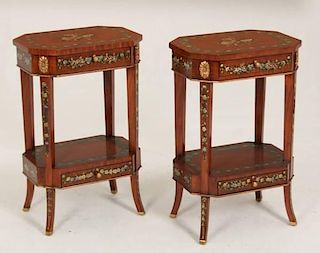 PAIR OF HAND PAINTED SATINWOOD STANDS
