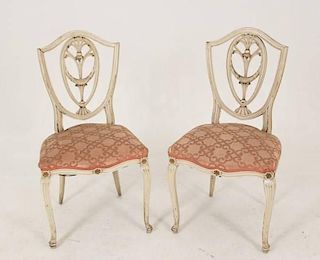PAIR OF PAINTED SHIELDBACK TRANSITIONAL SIDE CHAIRS
