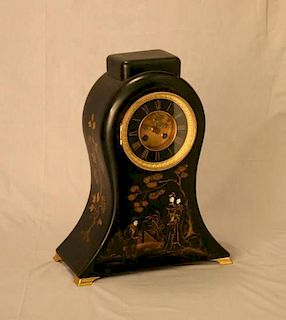 BLACK CHINOISERIE LACQUERED MANTLE CLOCK