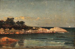 Winckworth Allan Gay (American, 1821-1910)      Rocky Point with Distant Schooner