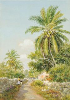 Armin Buchterkirch (American, 1859-1915)      Tropical Landscape with Figures on a Path