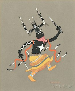 Allan Houser (American, 1914-1994)    Two Works: Apache Gaan Dancer Facing Right