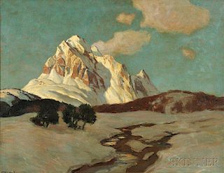 Karl O'Lynch von Town (Austrian, 1869-1942)      Snowy Peak in Sunlight