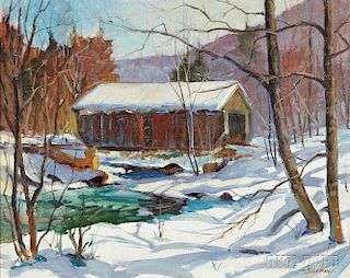 Eric Sloane (American, 1905-1985)      Covered Bridge in Snow