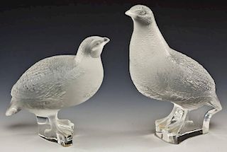 Pair of Lalique France Molded Crystal Quails