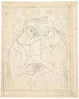 Natalia Sergeevna Goncharova (Russian, 1881-1962), Two Russian Maidens Reading/A Preparatory Drawing for a Poster Design for J. Povoloz