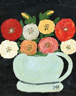 Clementine Hunter (American, 1886-1988)      Blue Vase of Flowers