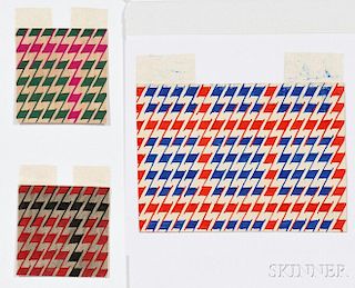 Varvara Fedorovna Stepanova (Russian, 1894-1958)      Three Geometric Fabric Designs: Red/Blue, Green/Fuchsia