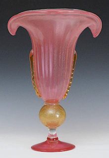 Large Murano Footed Art Glass Vase