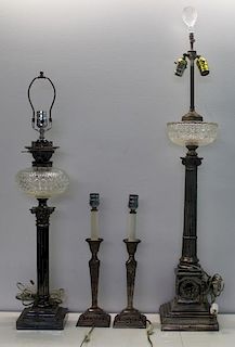 SILVER-PLATED. Grouping of Table and Floor Lamps.