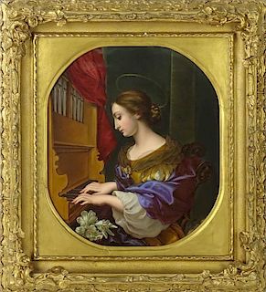 Large 19th Century KPM Hand Painted Porcelain Plaque "Angelic Beauty Playing Piano"