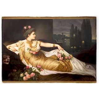 Circa 1890 Large KPM Painted Porcelain Plaque after: Hans Makart (AUSTRIAN, 1840-1884), Portrait of Charlotte Walter as Messalina.