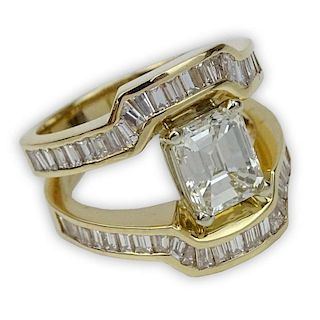 GIA Certified 2.60 Carat Emerald Cut Diamond and 14 Karat Yellow Gold Ring