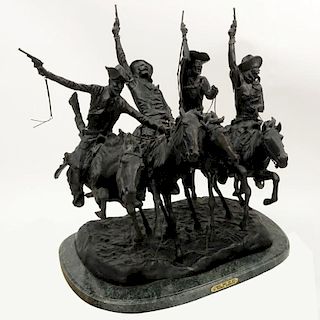 After: Frederic Remington Bronze Sculpture "Coming Through The Rye" on Marble Base.